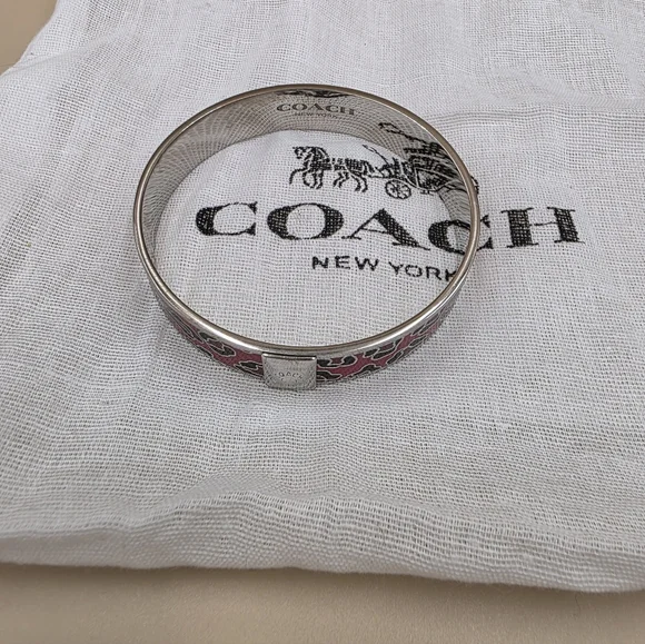 Coach Pink Enamel Ocelot Hinged Bangle Bracelet - Picture 1 of 3